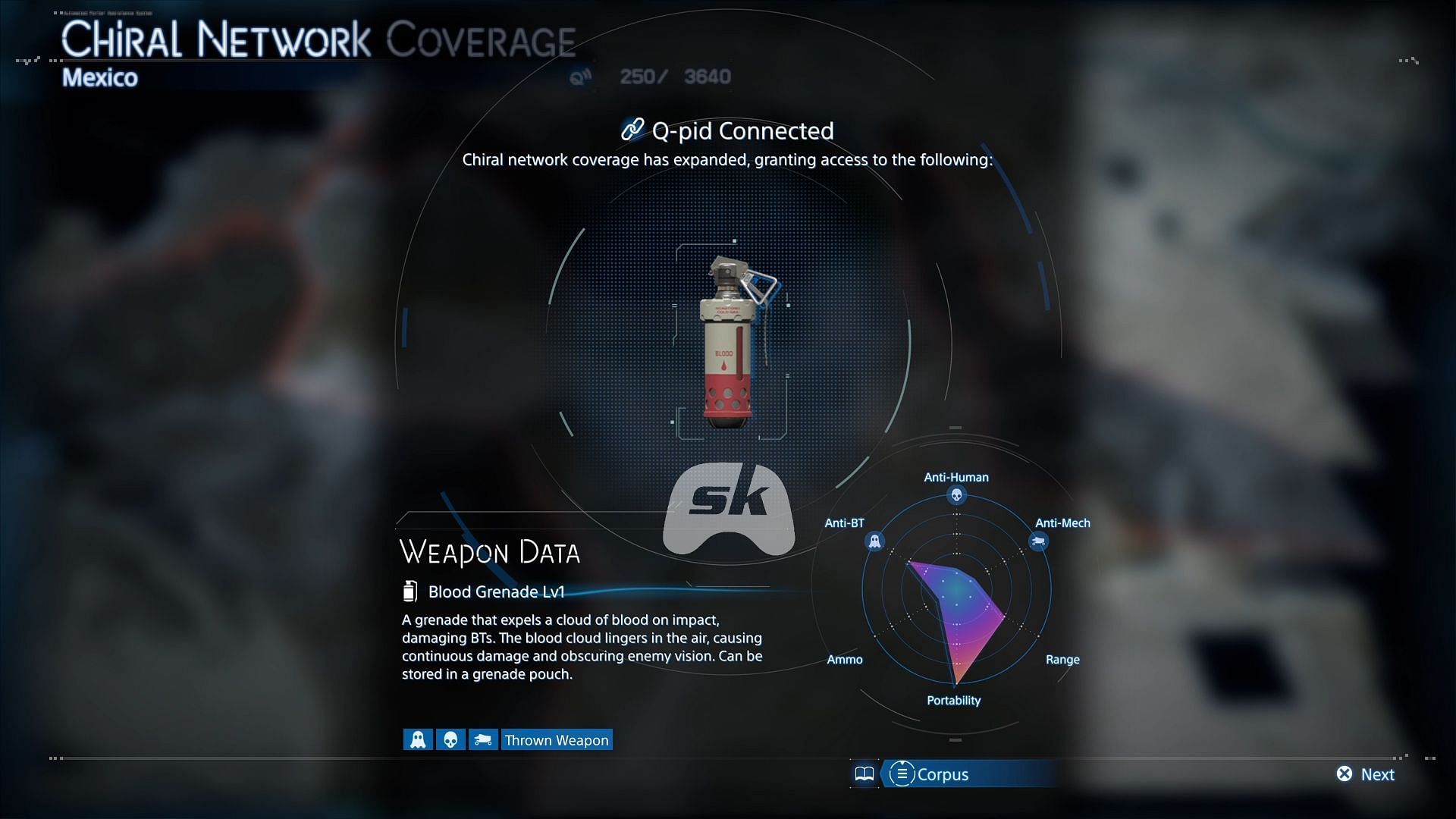 Blood Grenade stats (Image via Sportskeeda Gaming || Sony Interactive Entertainment)